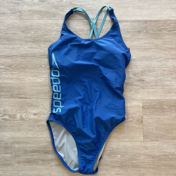 Speedo One Piece Swimsuit Thin Strap High Cut Bright Cobalt Women's-Size 12 - Picture 1 of 7